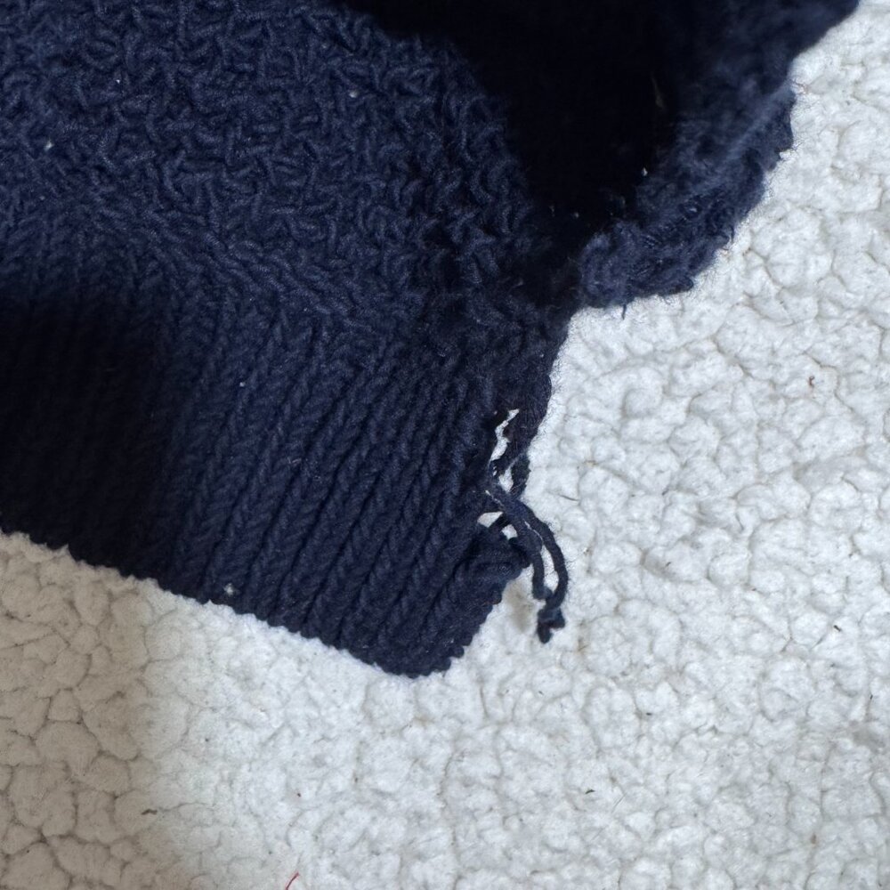 Madewell French Quarter Pullover Sweater Chunky Knit Crew Neck Navy Cotton L - Picture 7 of 7
